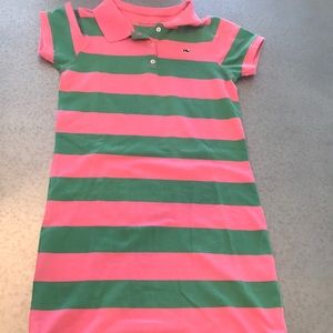 VINEYARD VINES Pink & Green rugby striped knit dress L polo tennis gold school